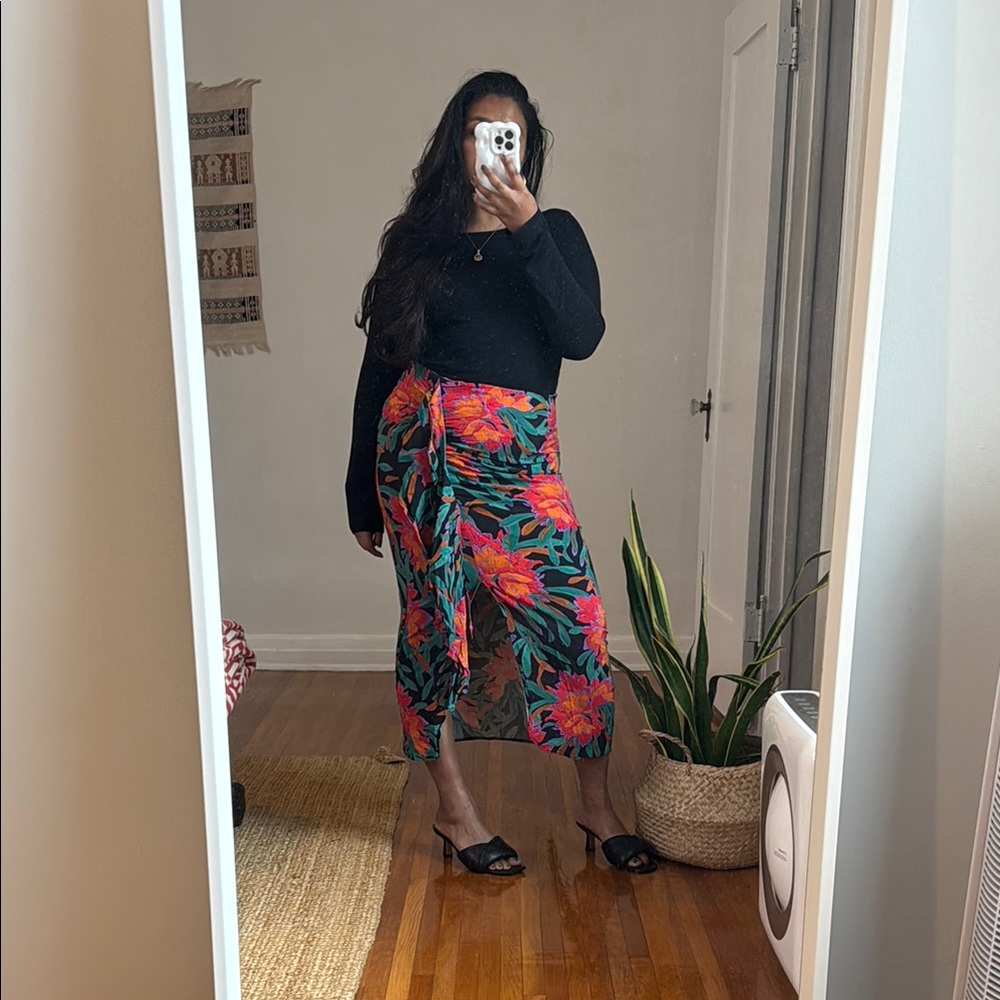 Mango Asymmetrical Skirt in Red and Pink